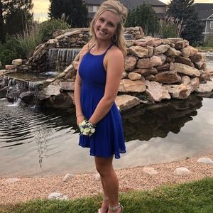 Blue formal dress with open back